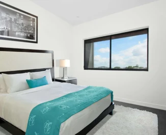 a bedroom with a mattress