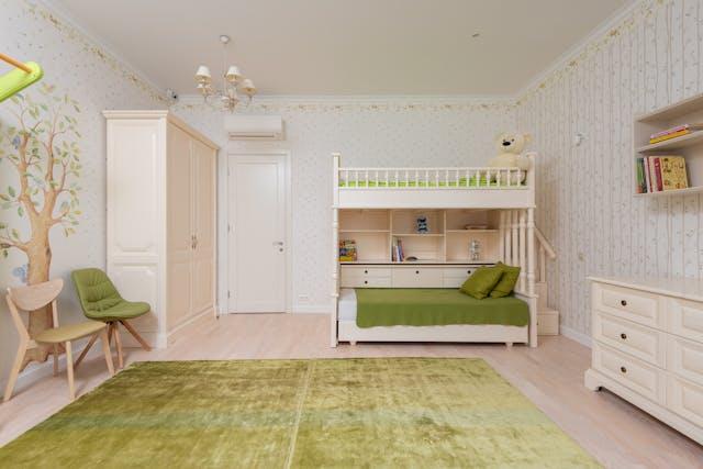 Modern room with bunk bed.